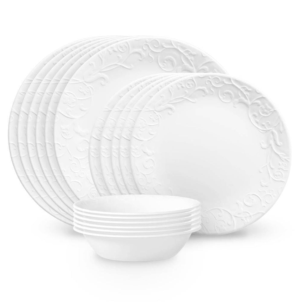 Corelle 18-Piece Embossed Bella Faenza Vitrelle Dinnerware Set - White