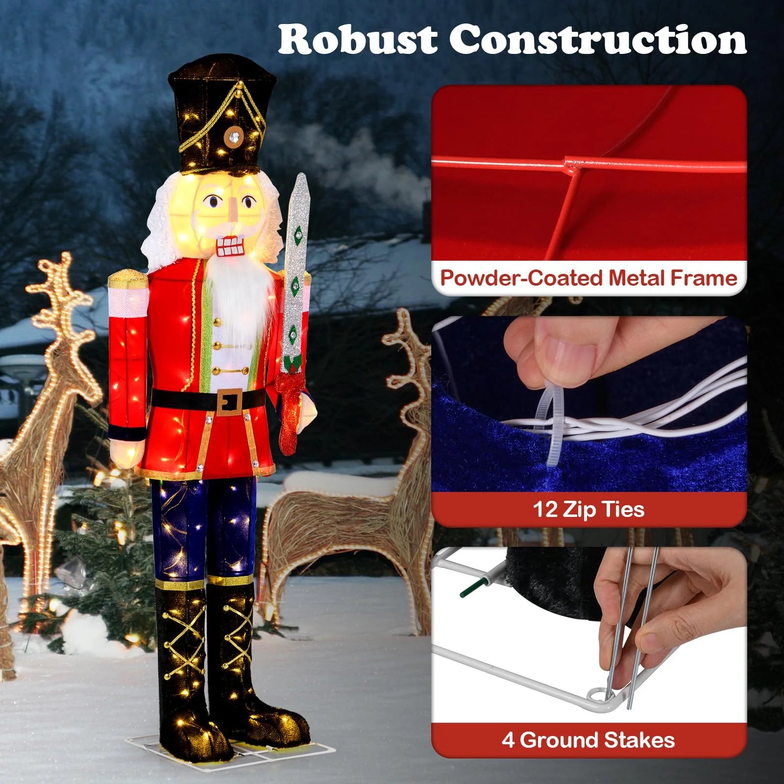 Tangkula 5 FT Christmas Lighted Nutcracker with Glitter Sword
