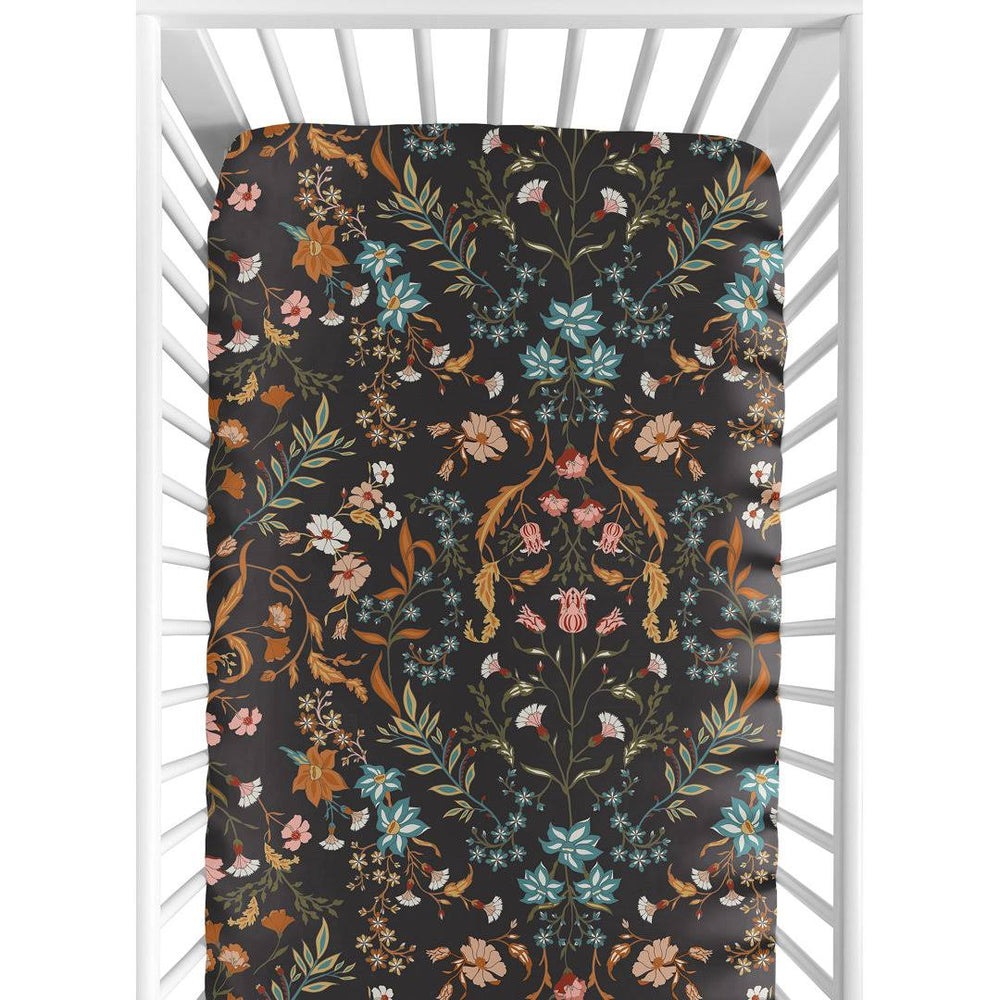 Sweet Jojo Designs Boho Floral Wildflower Black and Orange Crib Sheet
