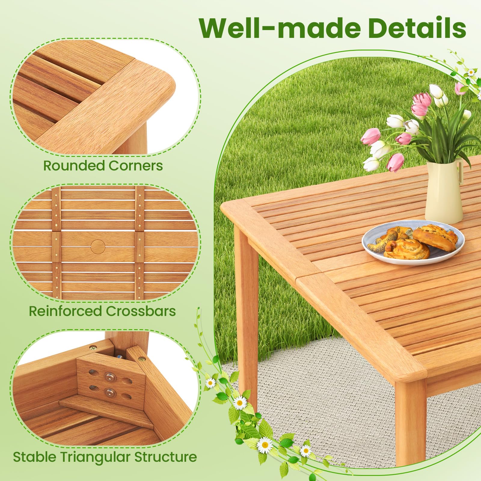 Tangkula 5 Piece Patio Wood Dining Set Outdoor Square Acacia Table Metal Chairs Set