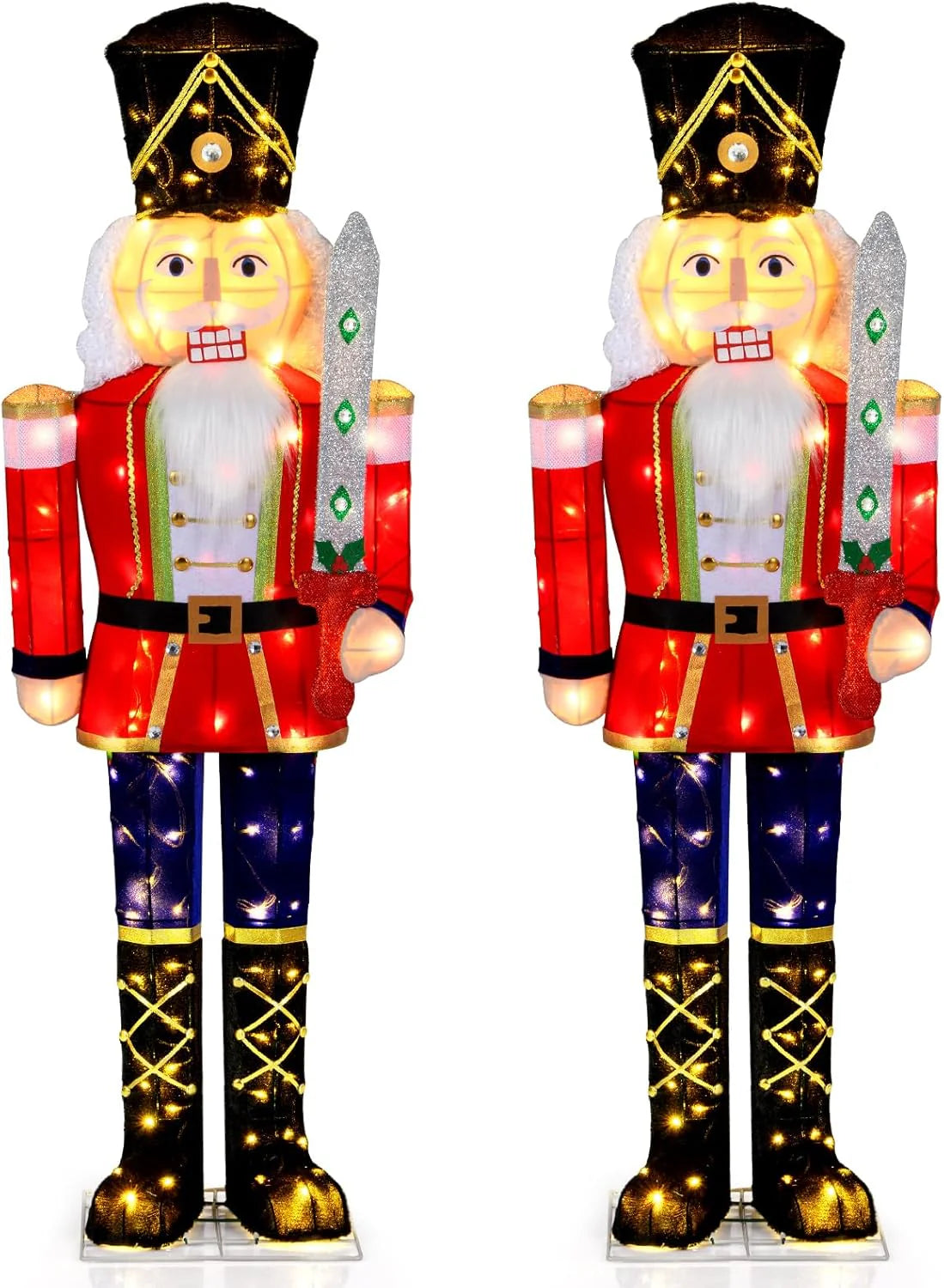 Tangkula 5 FT Christmas Lighted Nutcracker with Glitter Sword