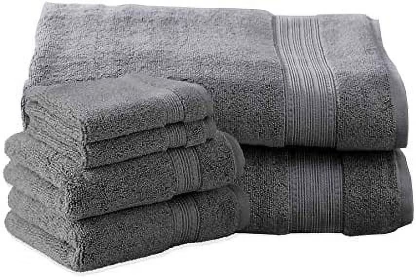 Charisma Luxury Bath Sheet, Hand Towel & Washcloth Set - 6 Pieces (Dark Grey)