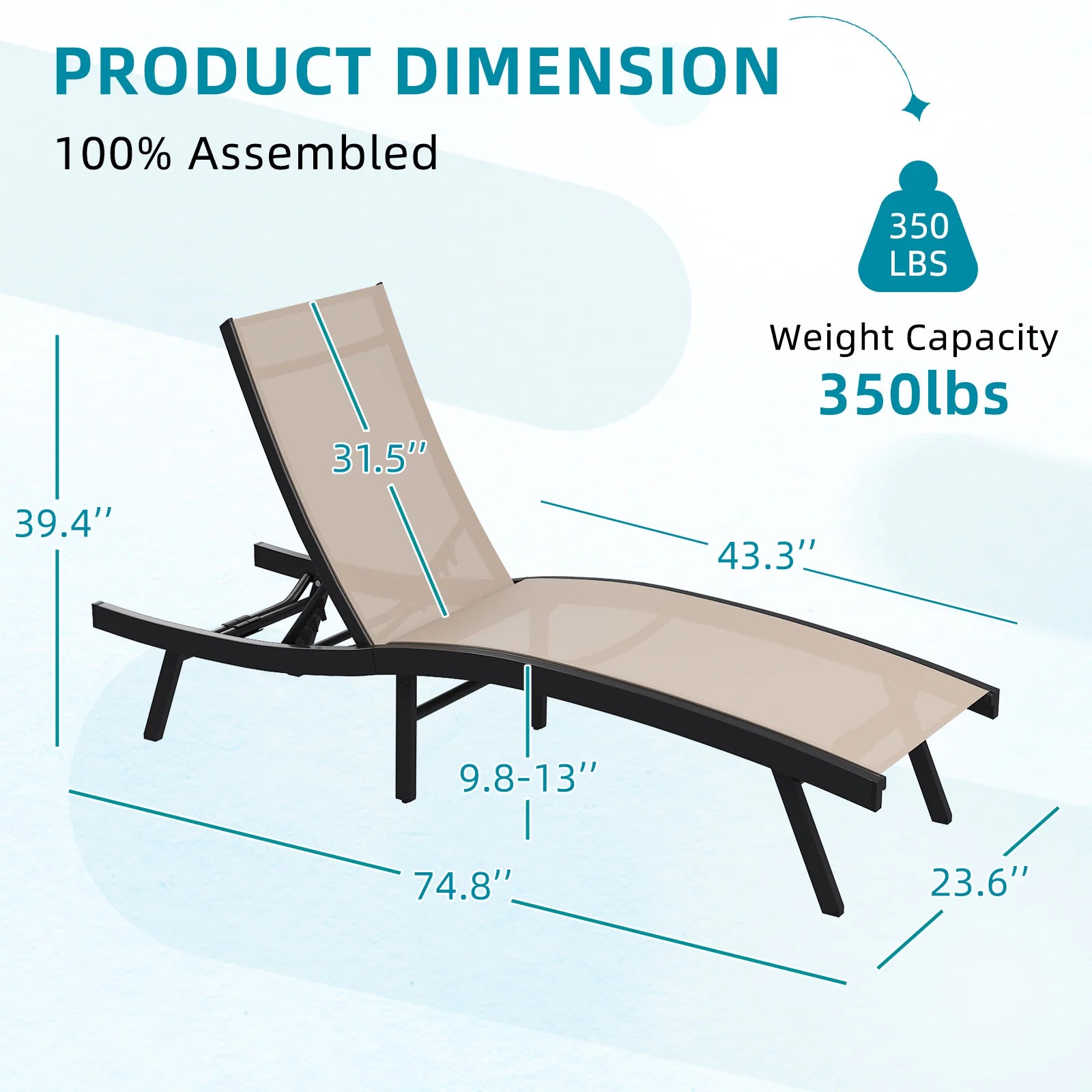 AECOJOY Outdoor Chaise Lounge, All Weather Pool Lounge Chairs Ergonomic Design (Beige, 1 PCs)