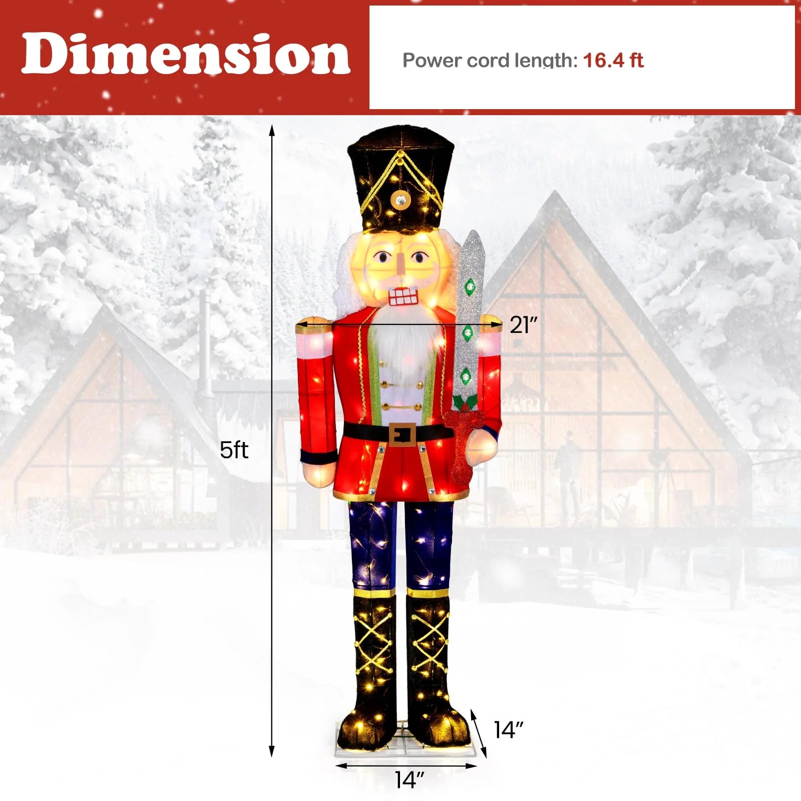Tangkula 5 FT Christmas Lighted Nutcracker with Glitter Sword