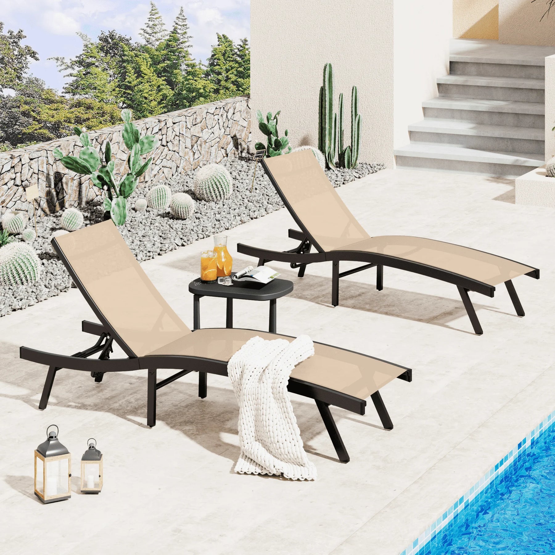 AECOJOY Outdoor Chaise Lounge, All Weather Pool Lounge Chairs Ergonomic Design (Beige, 1 PCs)