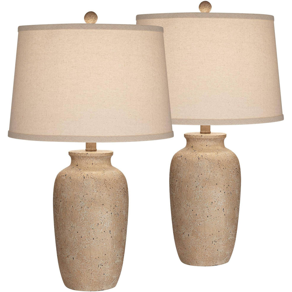 Regency Hill 25 1/2" High Farmhouse Rustic Coastal Table Lamps Set of 2 Beige Oatmeal Shade Living Room Bedroom Bedside Nightstand