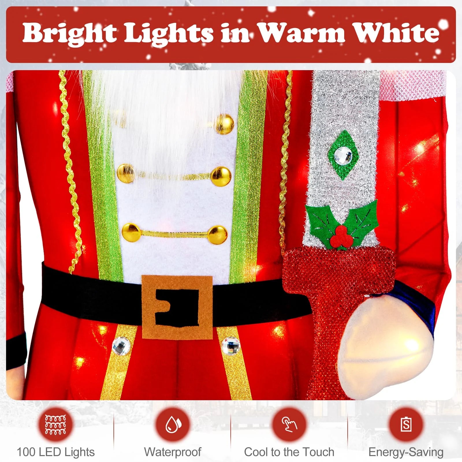 Tangkula 5 FT Christmas Lighted Nutcracker with Glitter Sword