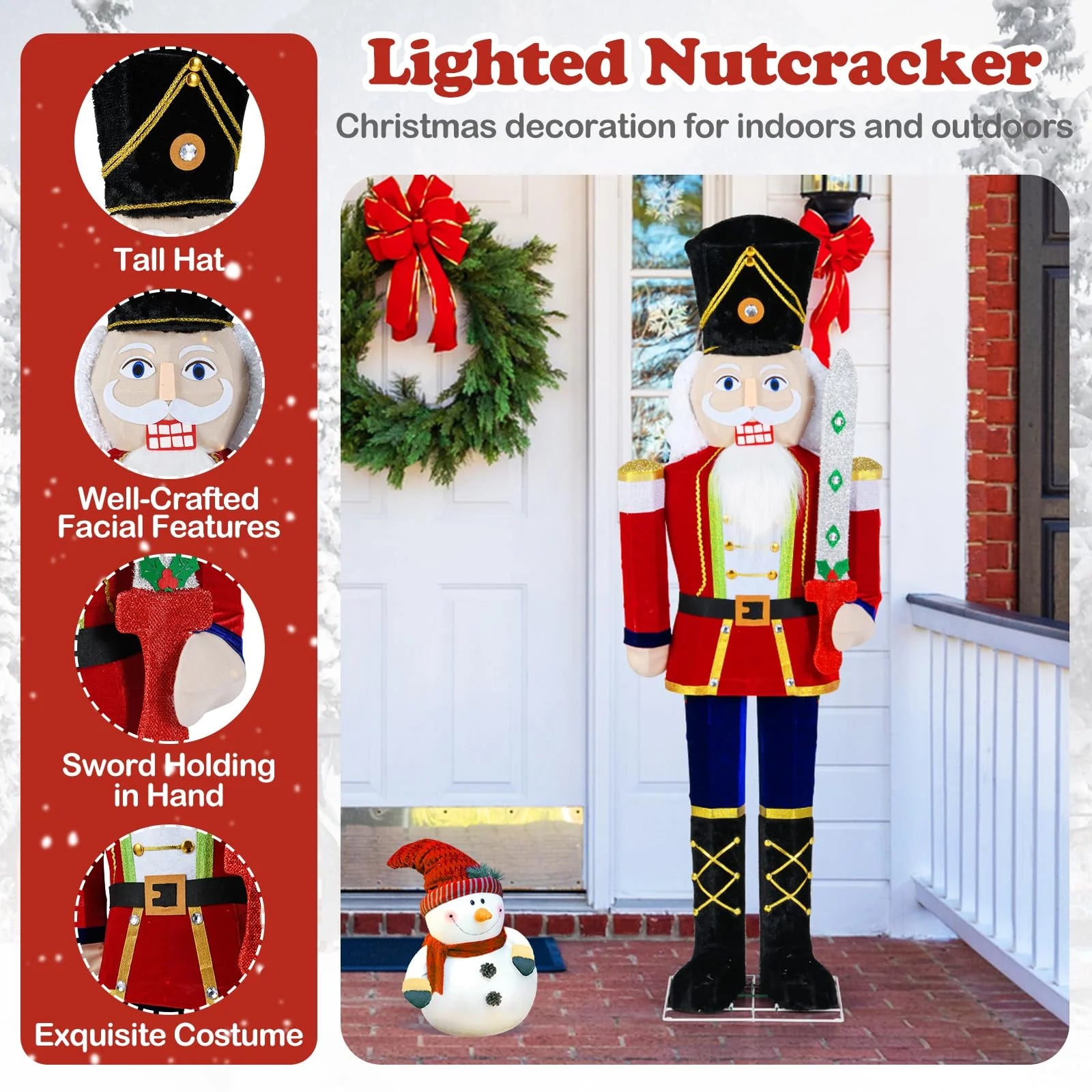Tangkula 5 FT Christmas Lighted Nutcracker with Glitter Sword